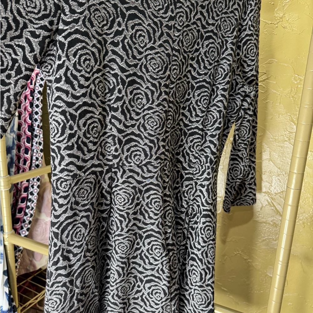 LOFT Black and White Floral Midi Dress